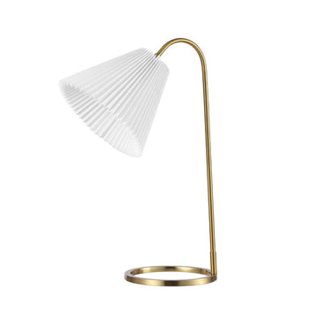 Callie 22" Modern Glam Metal Arc Adjustable Head LED Table Lamp with Pleated Shade - JONATHAN Y
